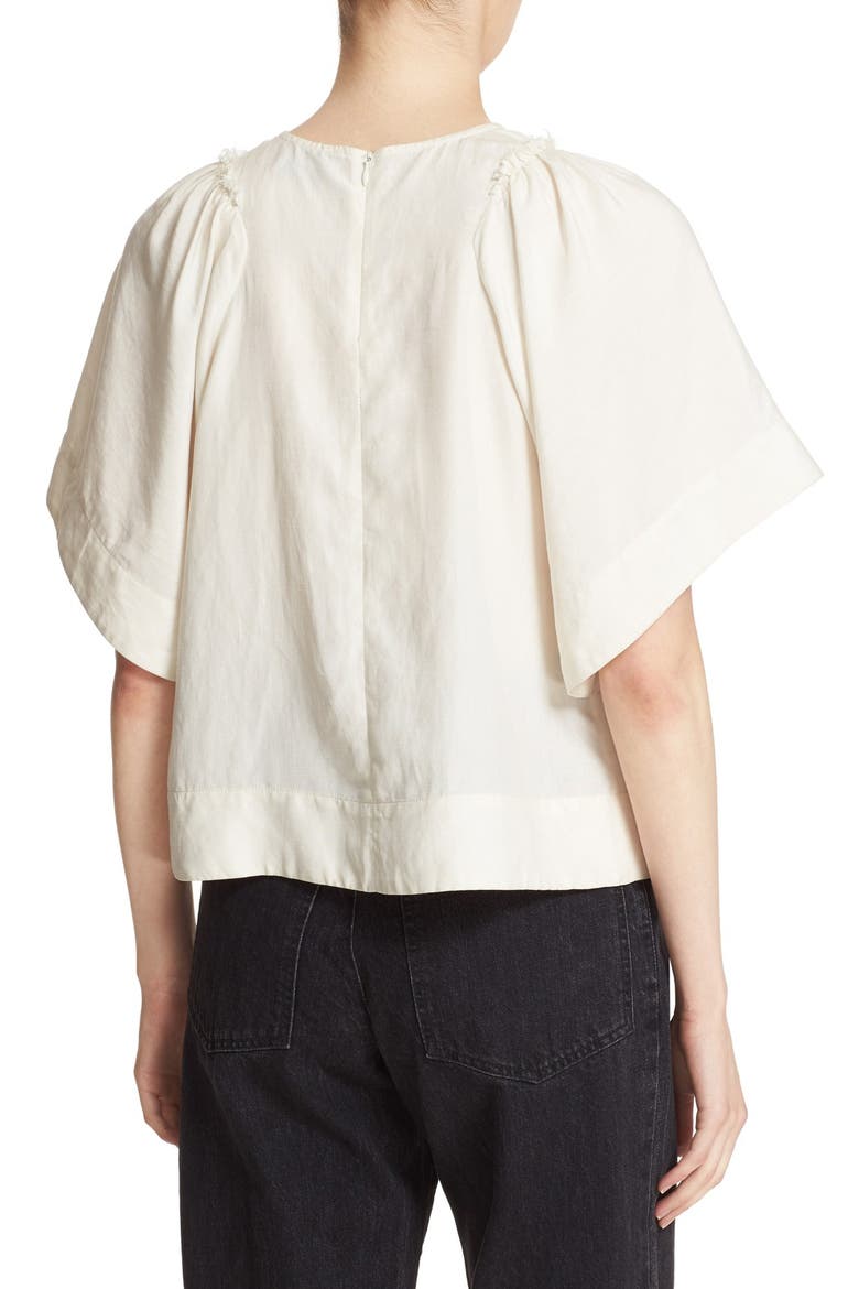 'Ravine' Bell Sleeve Silk & Linen Top, Alternate, color, WHITE