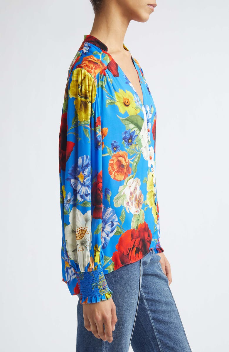Alice + Olivia Serena Floral Button-Up Top, Alternate, color, Endless Blossom Sm Blue Iris