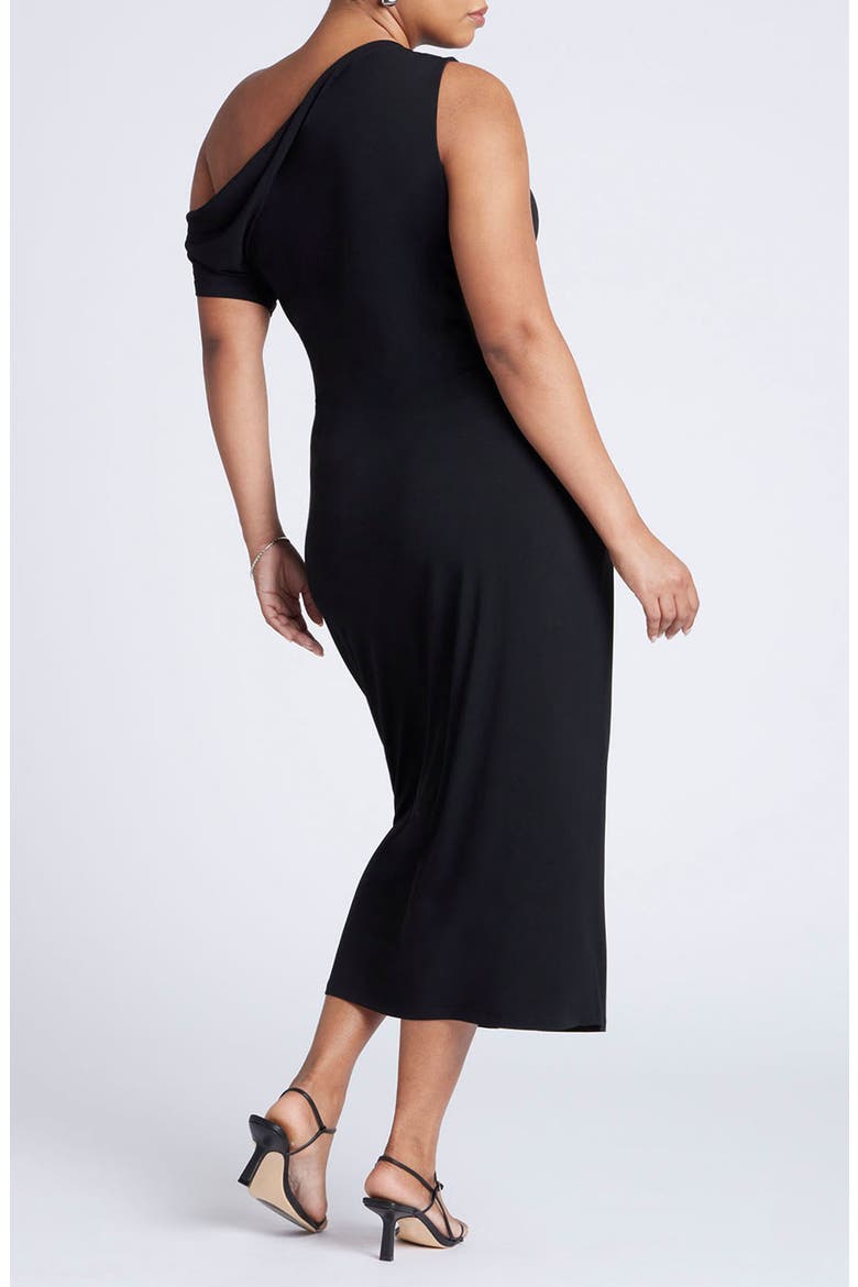 Off The Shoulder Tie Front Midi Dress, Alternate, color, BLACK ONYX