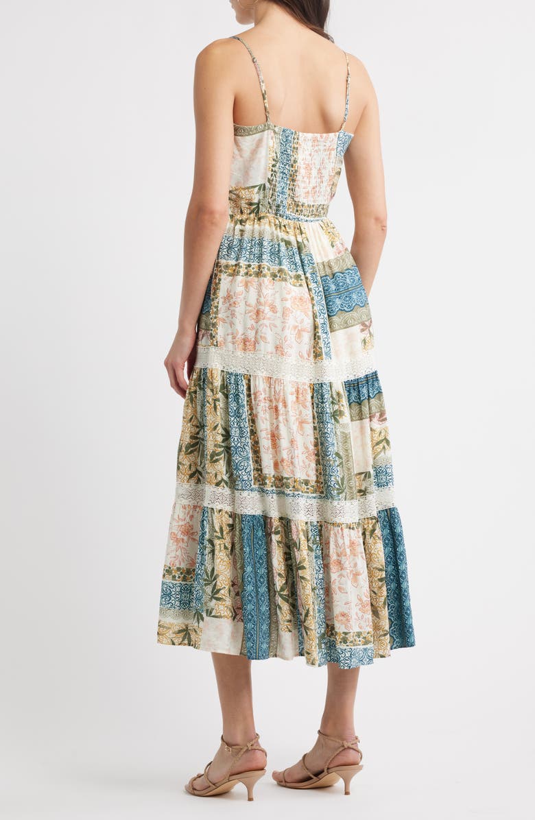 Chelsea28 Lace Inset Patchwork Midi Dress, Alternate, color, Blue Print Mix