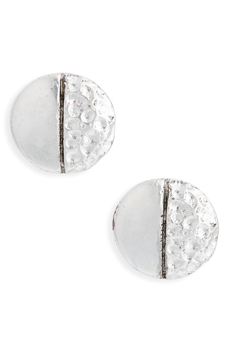Karine Sultan Polished & Hammered Stud Earrings, Main, color, Silver