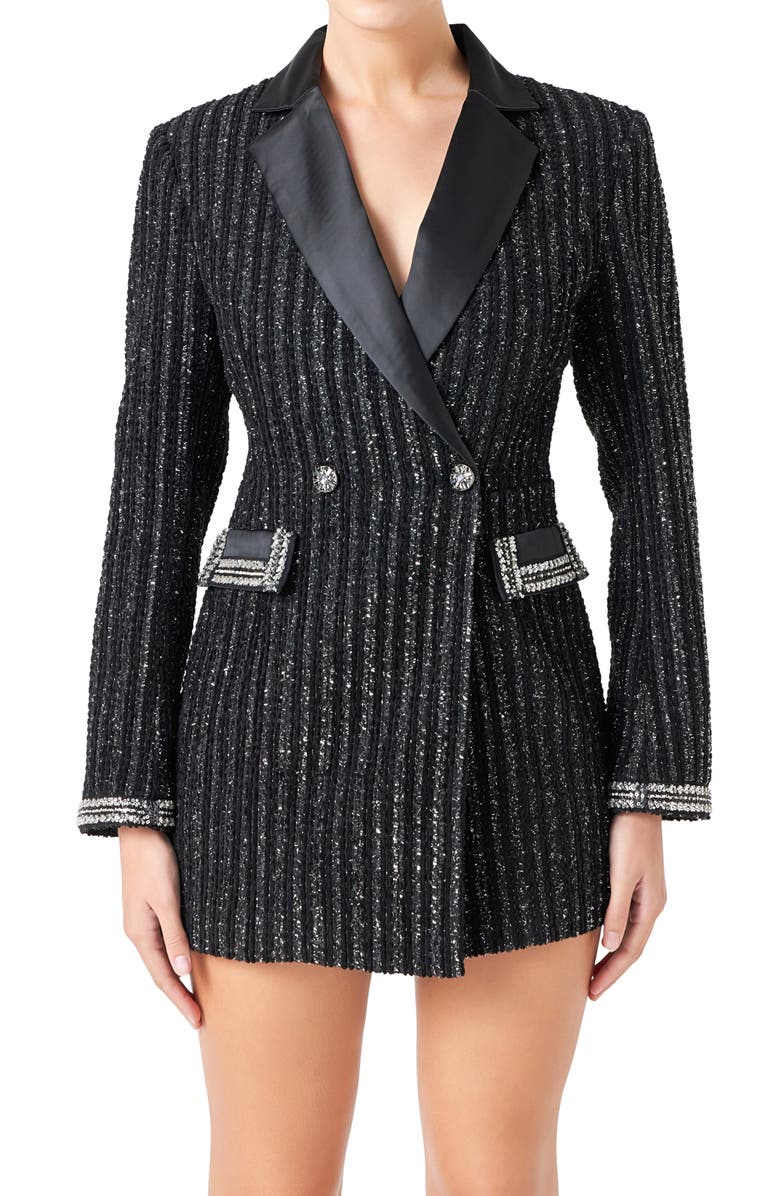 Endless Rose Embellished Blazer Romper, Alternate, color, Black