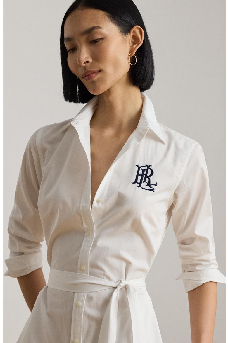 Amity Chest Logo Tie Waist Maxi Shirtdress, Alternate, color, WHITE