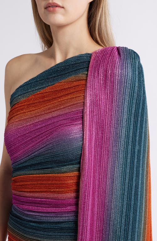 Black Halo Vella Stripe One-shoulder Gown In Pleated Hues