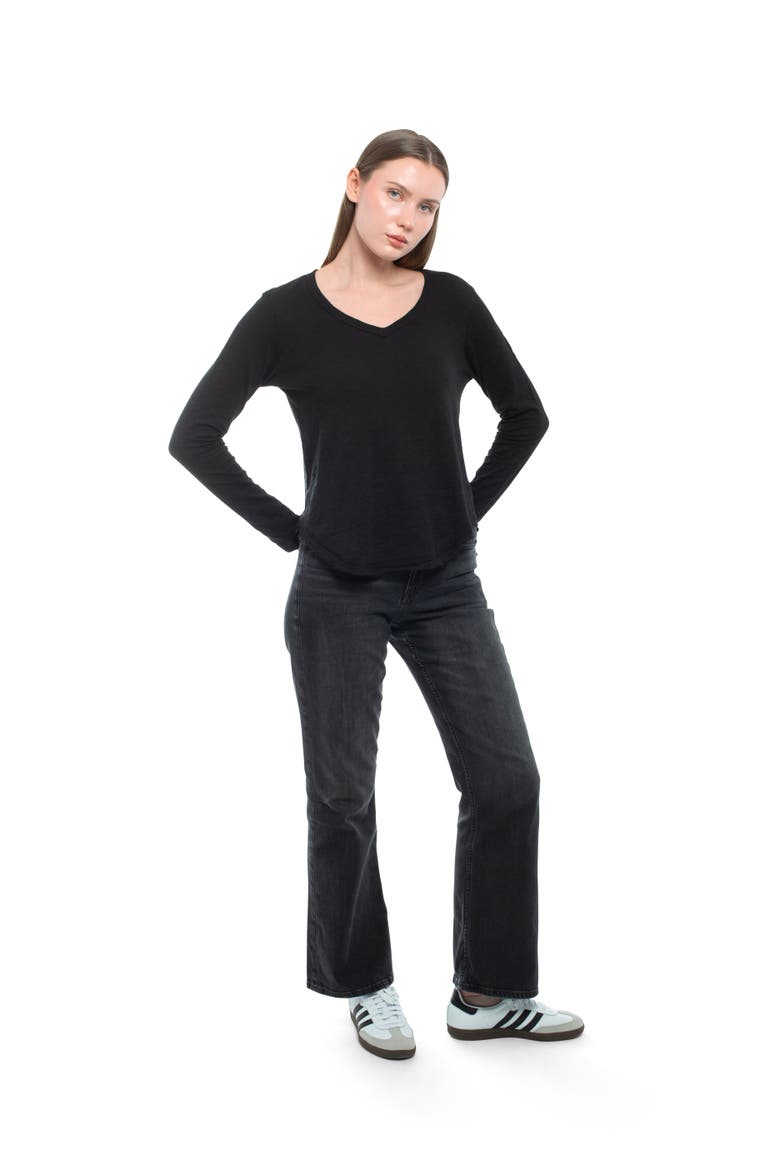 Long Sleeve V-Neck With Raw Hem Shirttail, Alternate, color, Peacoat