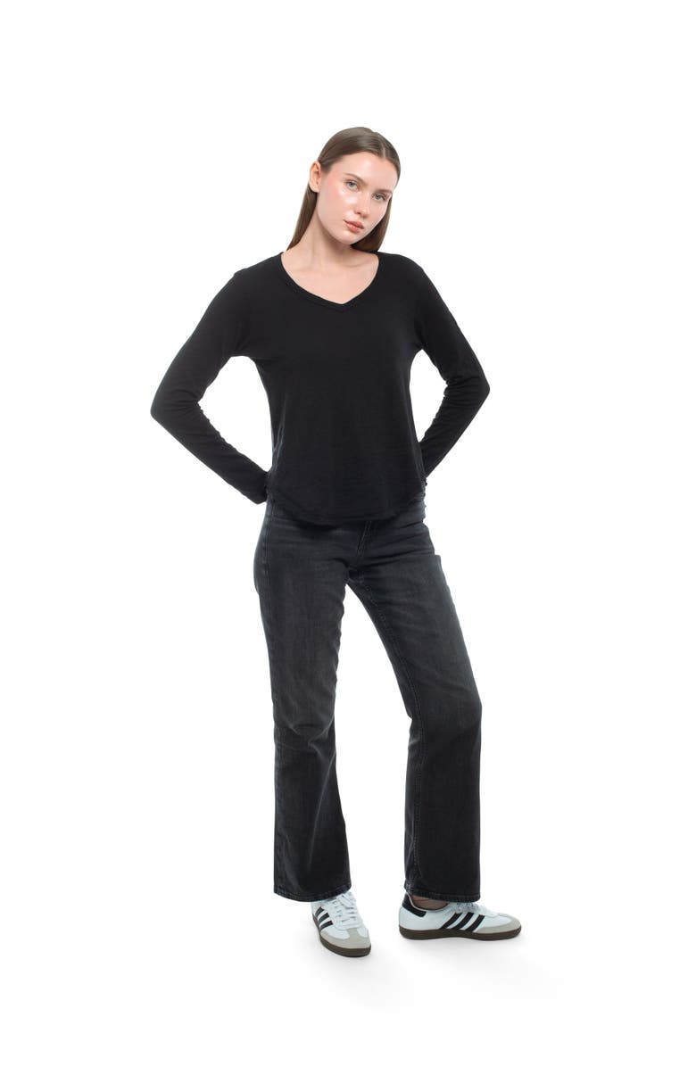 WILT Clothing Long Sleeve V-Neck With Raw Hem Shirttail, Alternate, color, Black