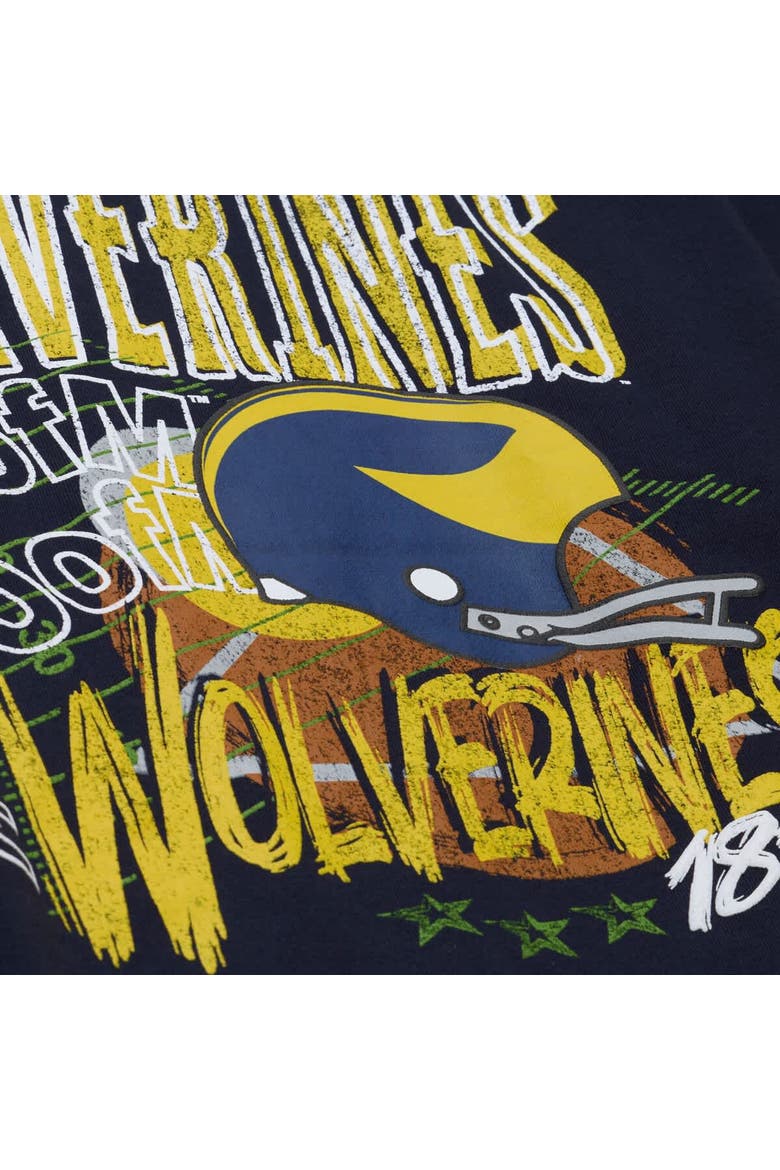Men's Mitchell & Ness  Navy Michigan Wolverines Half Time Fleece Crewneck Sweatshirt, Alternate, color, Navy