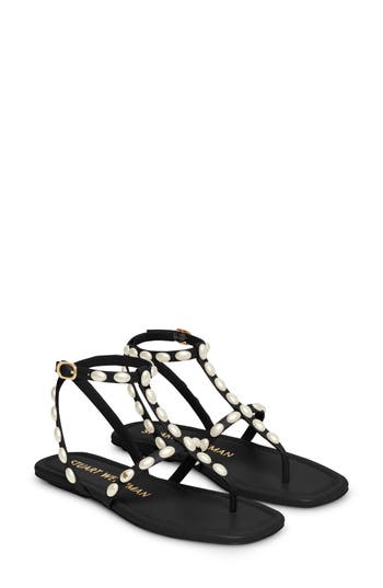 Shop Stuart Weitzman Pearlita Flat Sandal In Black