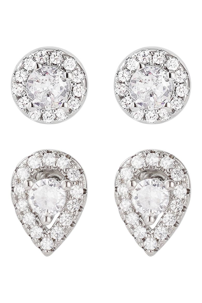 Set of 2 Halo Cubic Zirconia Stud Earrings, Main, color, SILVER