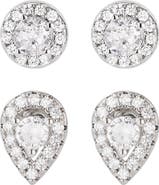 Adornia Set of 2 Halo Cubic Zirconia Stud Earrings