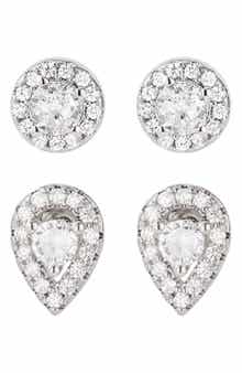Adornia Set of 2 Halo Cubic Zirconia Stud Earrings