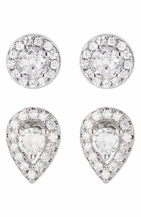 Adornia Set of 2 Halo Cubic Zirconia Stud Earrings