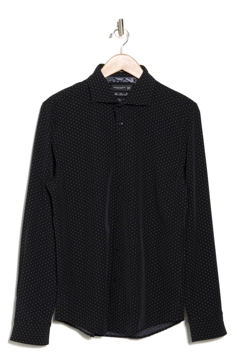DENIM AND FLOWER Polka Dot Print Long Sleeve Tech Button-Up Shirt, Alternate, color, Black