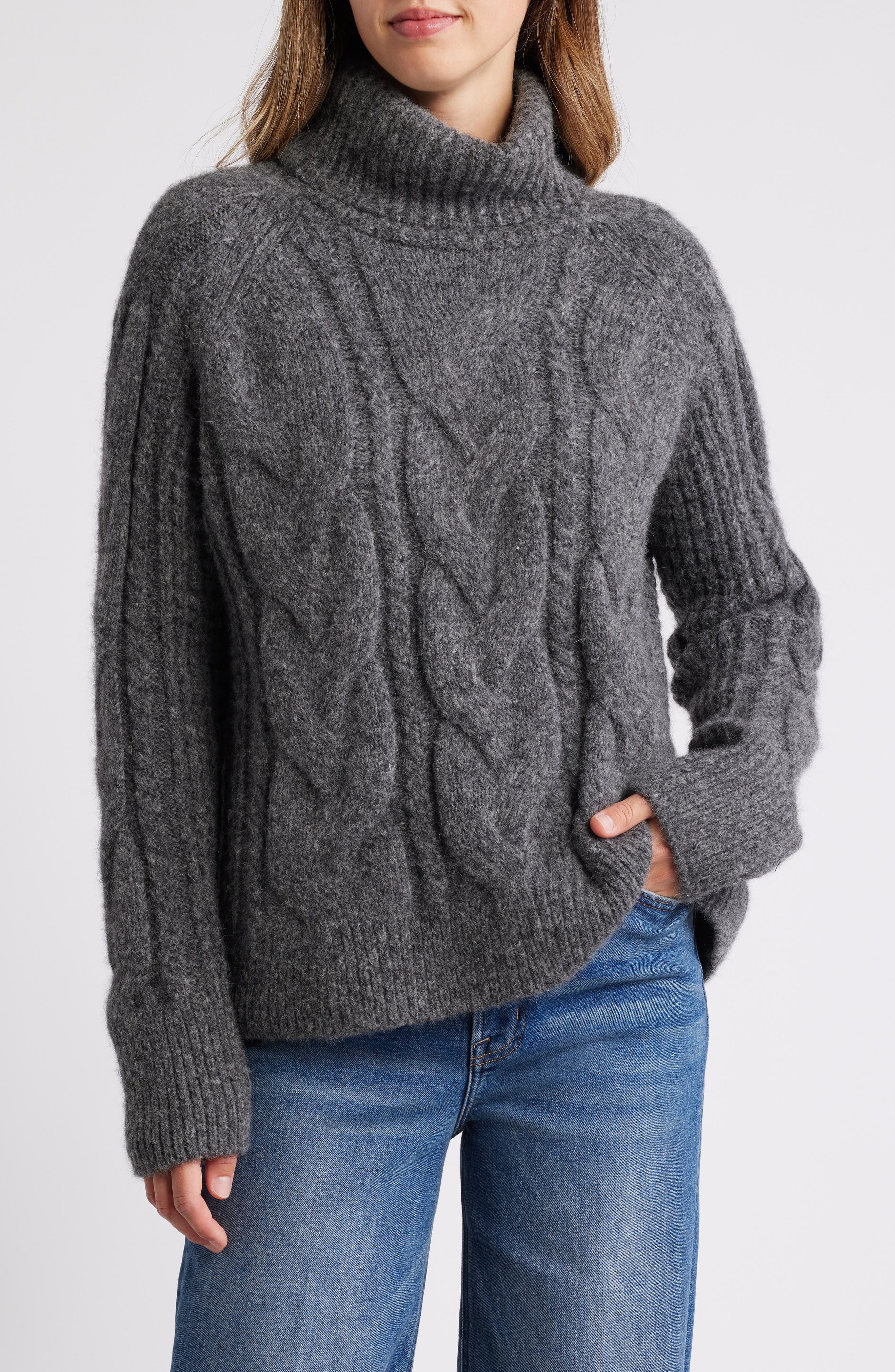 Faherty Frost Cable Stitch Turtleneck Alpaca Blend Sweater