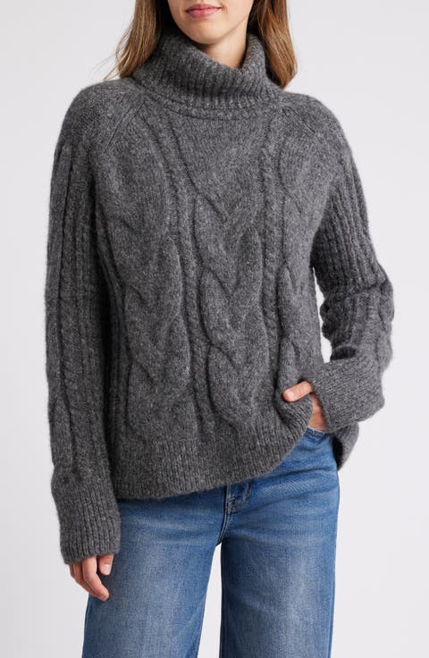 Frost Cable Stitch Turtleneck Alpaca Blend Sweater