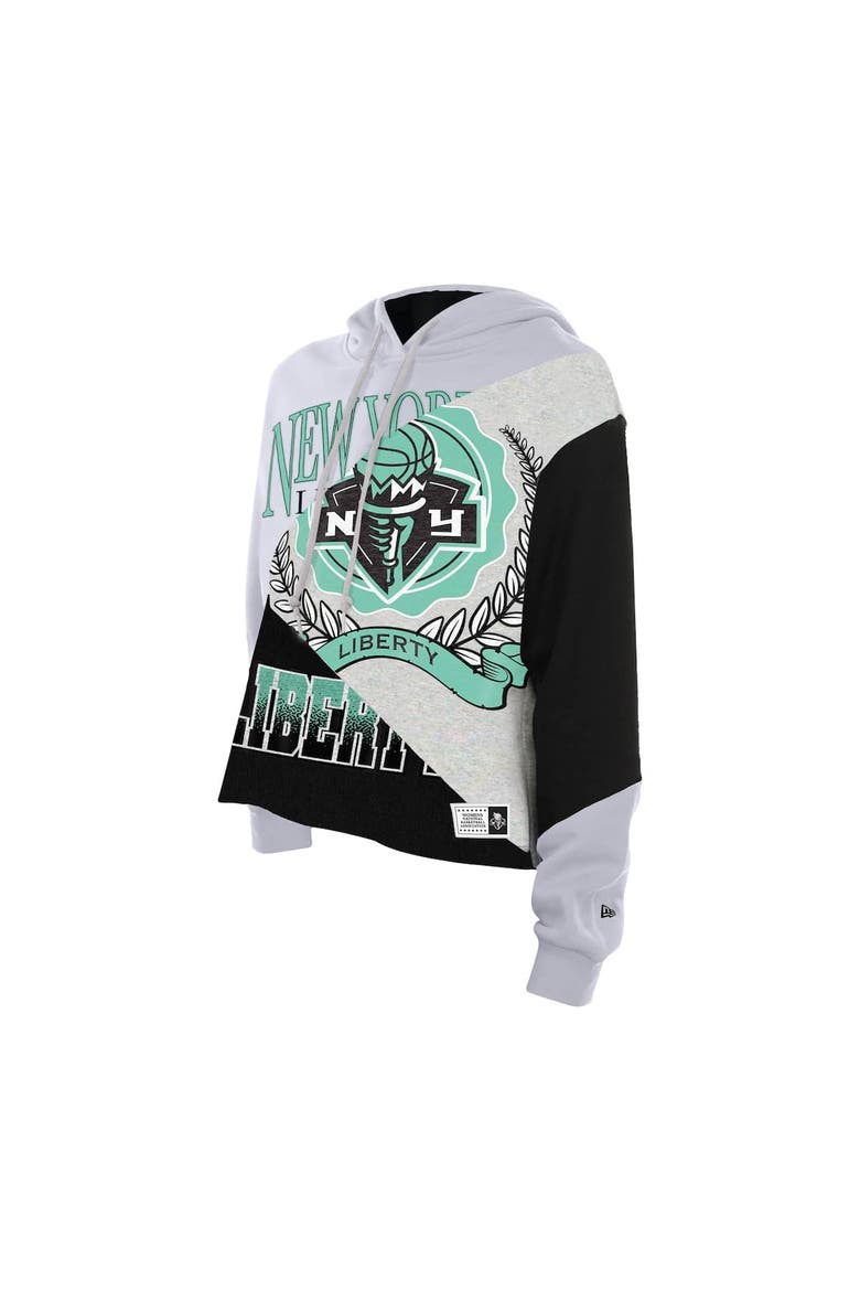 Women's New Era  New York Liberty Upcycled Color Block Cropped Boxy Hoodie, Alternate, color, White