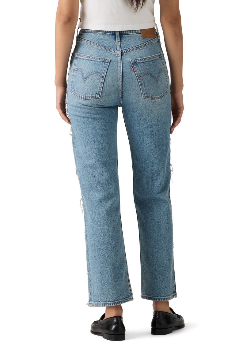 Ribcage Deconstructed High Waist Ankle Straight Leg Jeans, Alternate, color, UPON REFLECTION RC