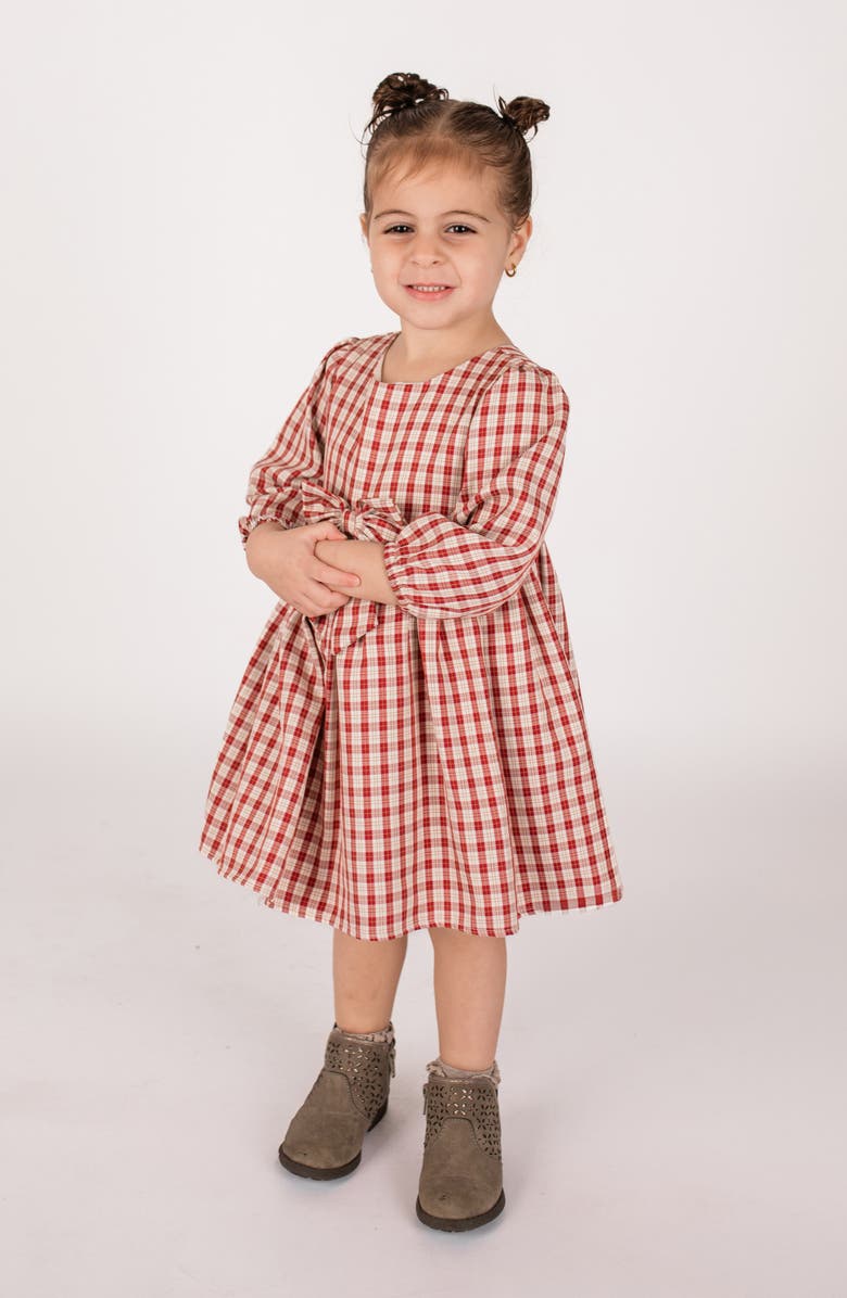 Popatu Kids' Long Sleeve Check Party Dress, Alternate, color, Pink