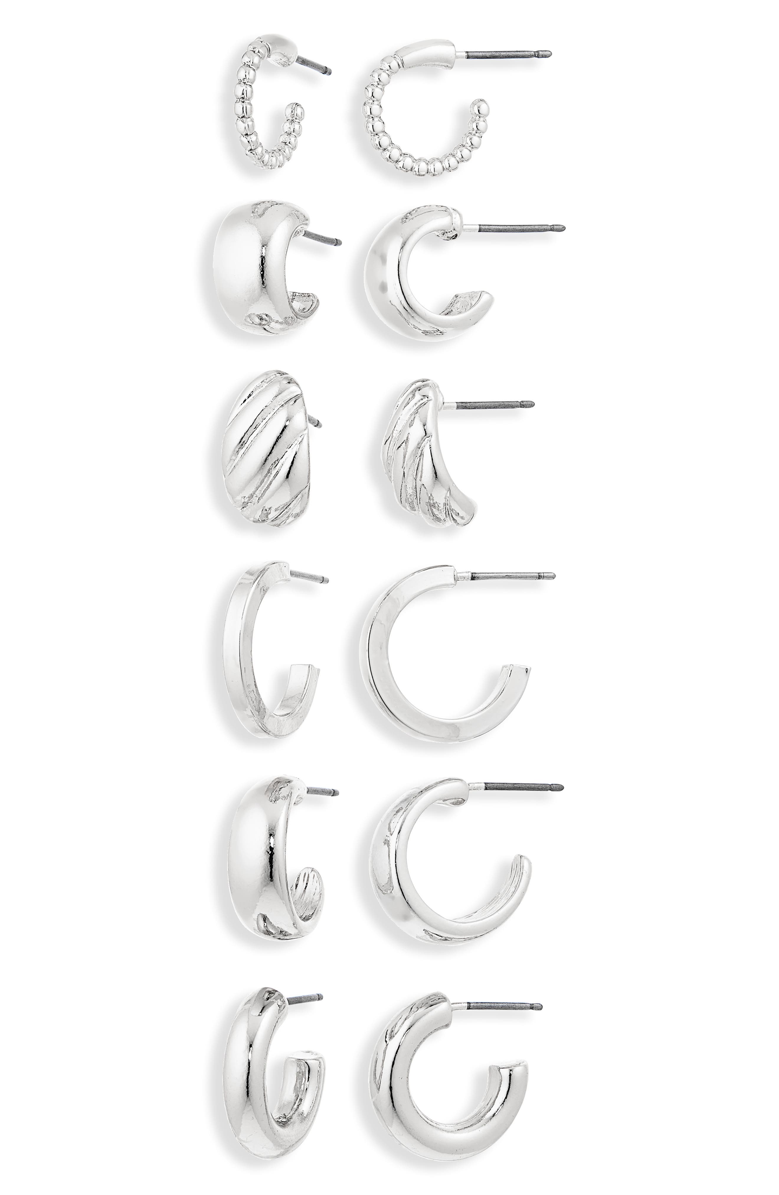 NORDSTROM RACK Set of 6 Huggie Hoop Earrings