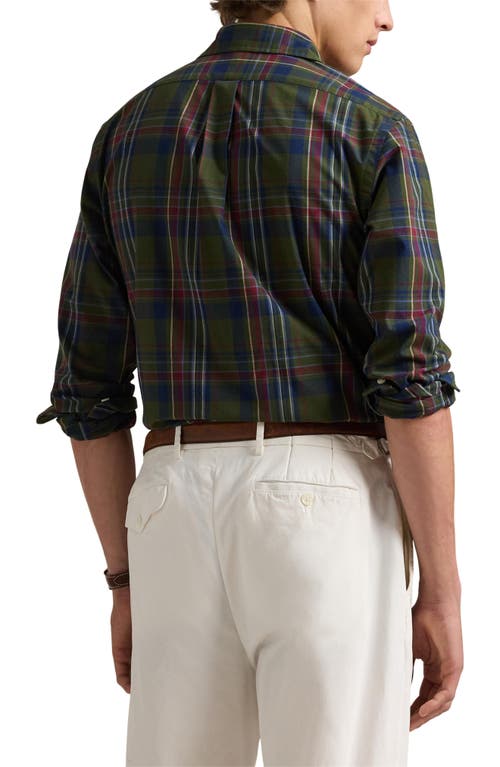 Polo Ralph Lauren Madras Plaid Performance Button-down Shirt In Olive/navy Multi