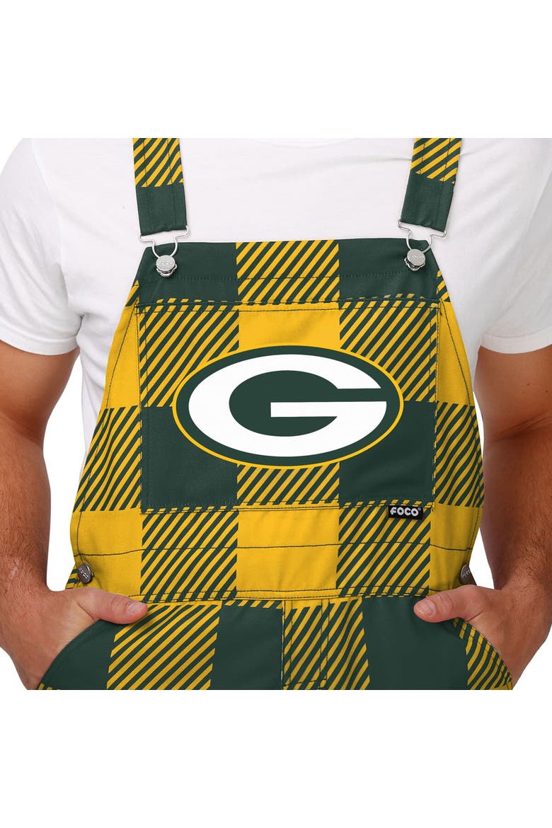 Men's FOCO  Green Green Bay Packers Big Logo Plaid Overalls, Alternate, color, Green