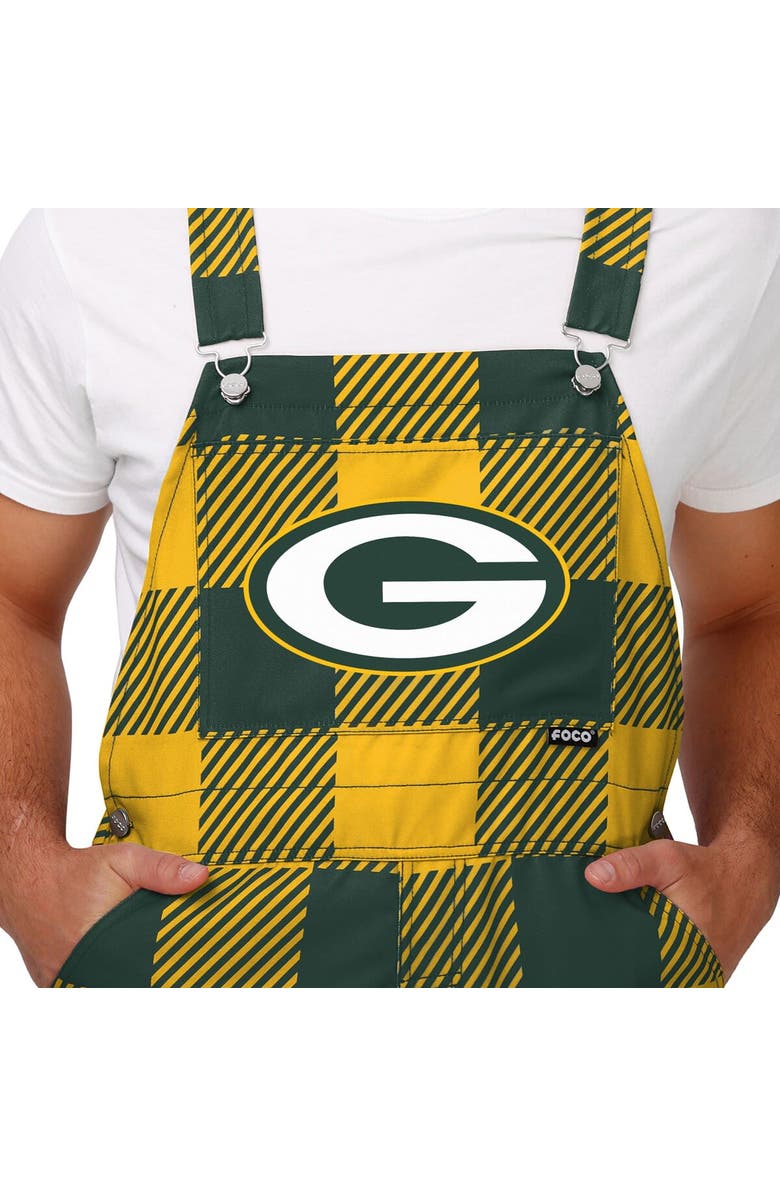 FOCO Men's FOCO Green Green Bay Packers Big Logo Plaid Overalls, Alternate, color,