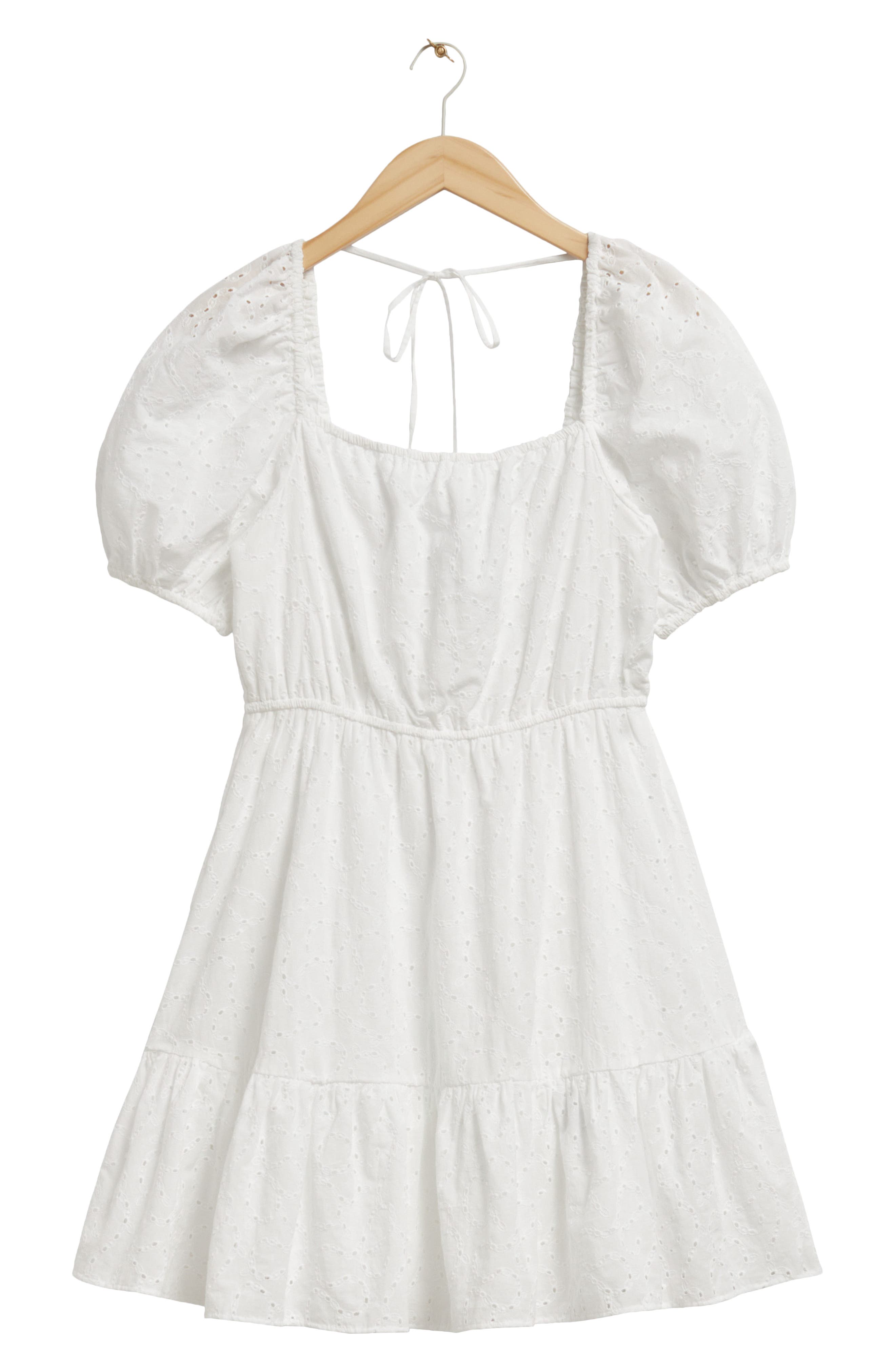 & Other Stories Puff Sleeve Organic Cotton Eyelet Dress