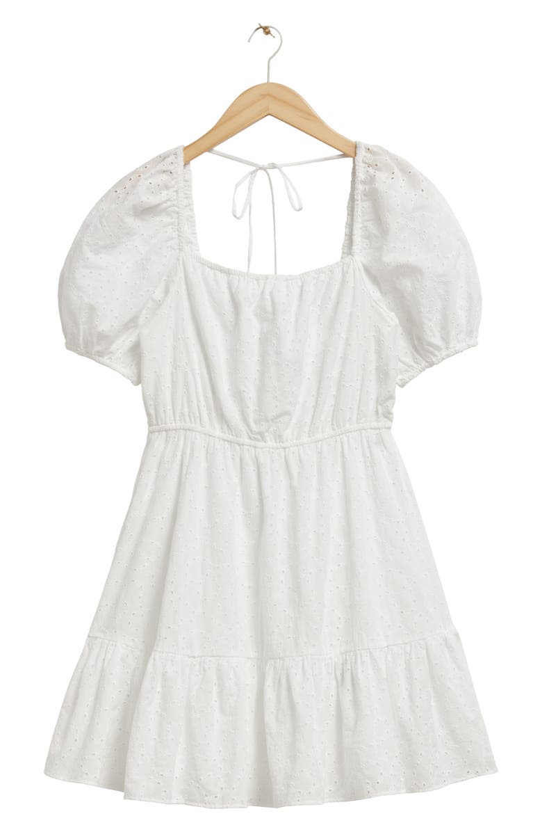& Other Stories Puff Sleeve Organic Cotton Eyelet Dress, Main, color, White