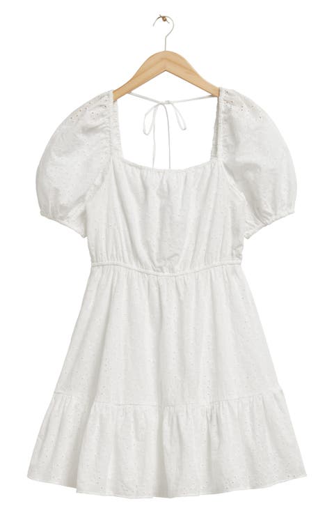 Puff Sleeve Organic Cotton Eyelet Dress