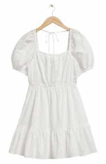 & Other Stories Puff Sleeve Organic Cotton Eyelet Dress