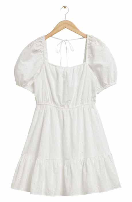 & Other Stories Puff Sleeve Organic Cotton Eyelet Dress