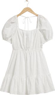 & Other Stories Puff Sleeve Organic Cotton Eyelet Dress