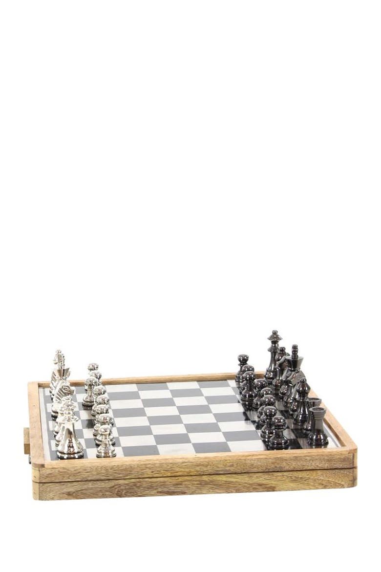Black Aluminum Traditional Chess Game Set, Alternate, color, BROWN