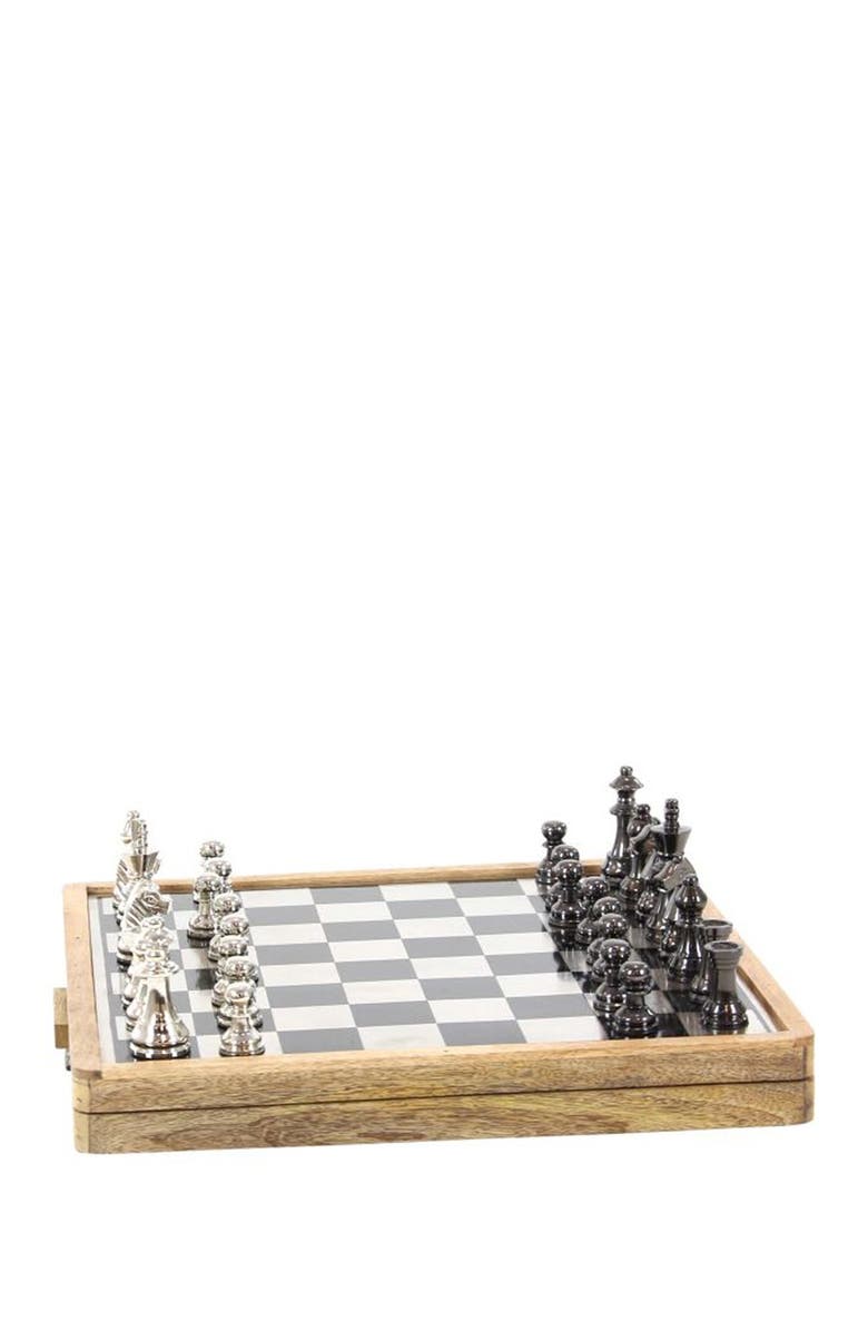 SONOMA SAGE HOME Black Aluminum Traditional Chess Game Set, Alternate, color,