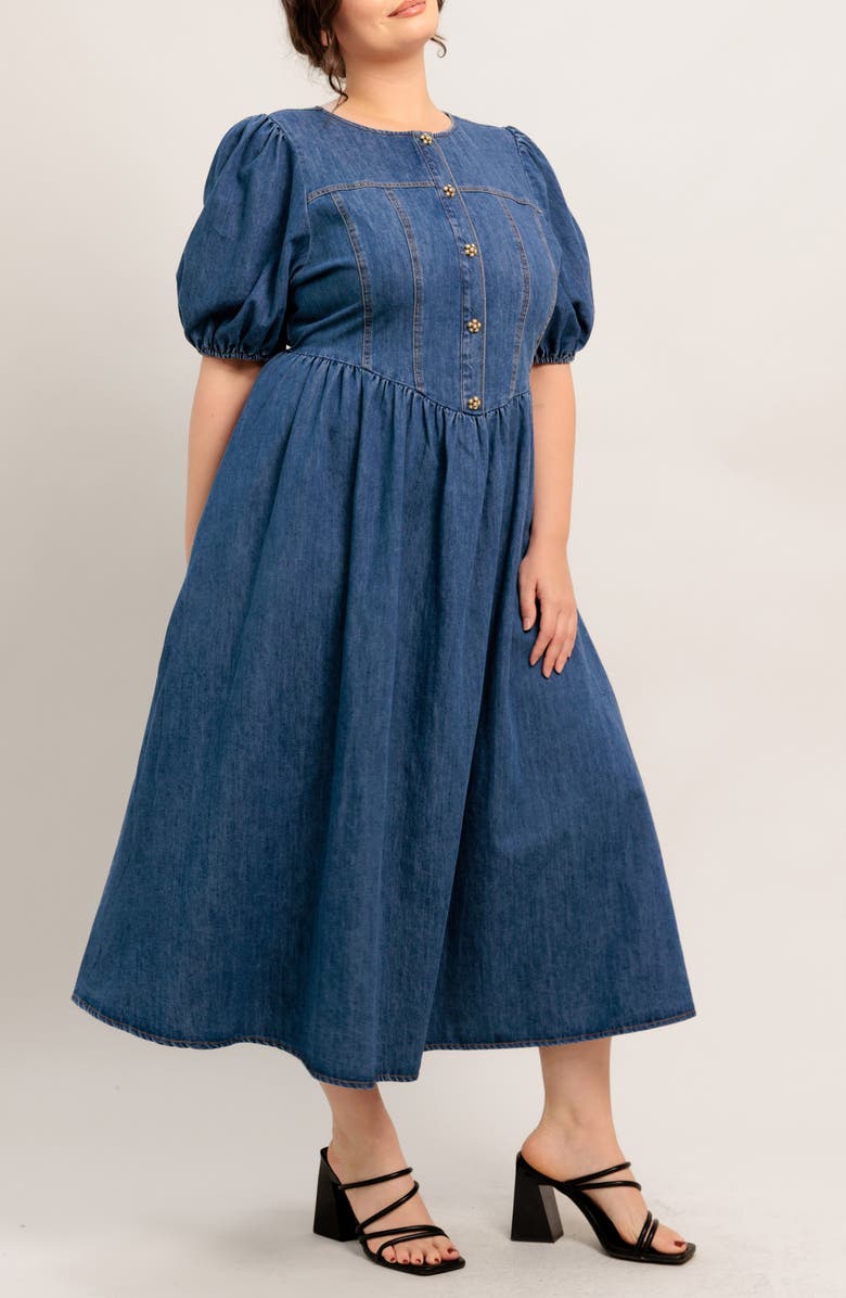 FLYING TOMATO Denim Midi Dress, Alternate, color, Denim