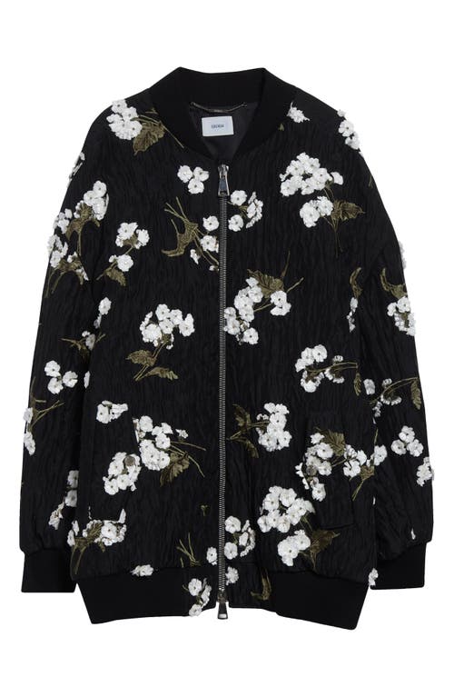 Shop Erdem Floral Embroidered Cloqué Bomber Jacket In Black