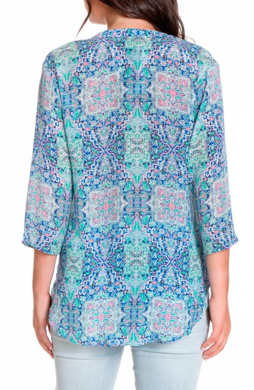 Apny Print Mandarin Collar Chiffon Button-up Top In Blue Multi