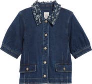 Cinq à Sept Ethel Petal Collar Short Sleeve Denim Jacket