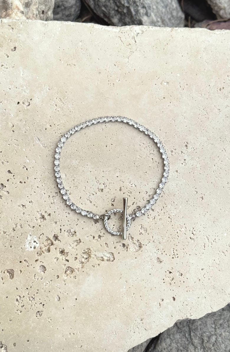 Adornia Crystal Toggle Tennis Bracelet, Alternate, color, Silver