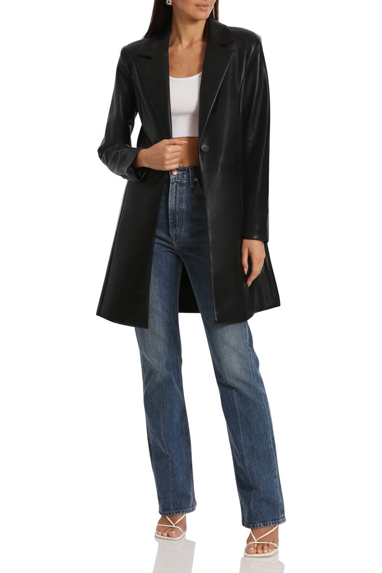 Faux-Ever Leather™ Longline Blazer, Main, color, BLACK