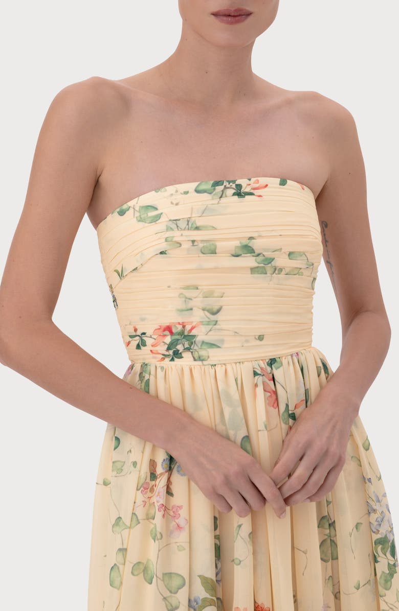 SAU LEE Camille Floral Strapless Gown, Alternate, color, Soft Yellow
