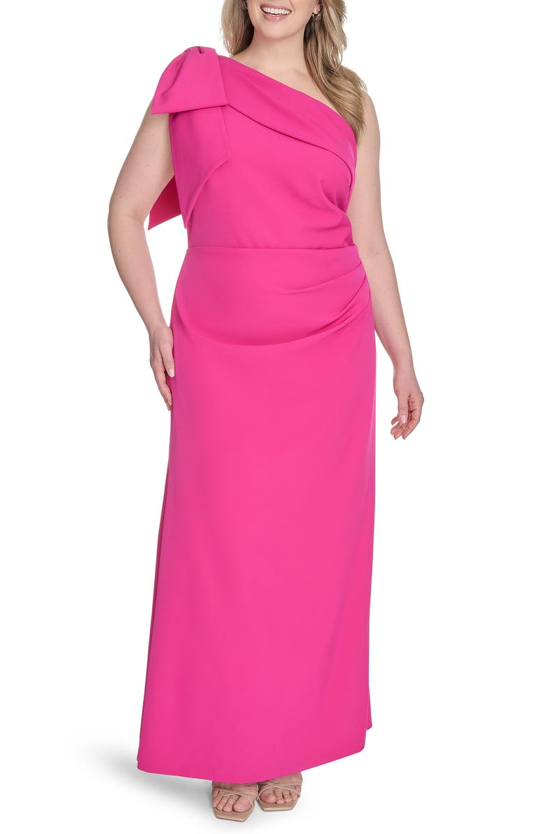 Eliza J Bow Detail One-Shoulder Gown, Main, color, Magenta