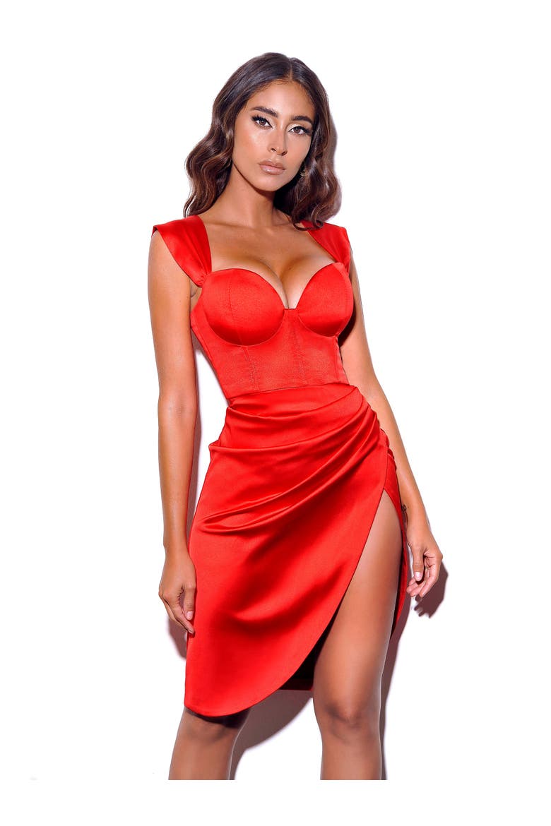 Hedy Satin Corset Dress, Alternate, color, Red