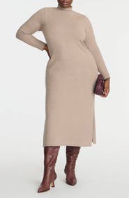 ELOQUII Mock Neck Long Sleeve Maxi Sweater Dress