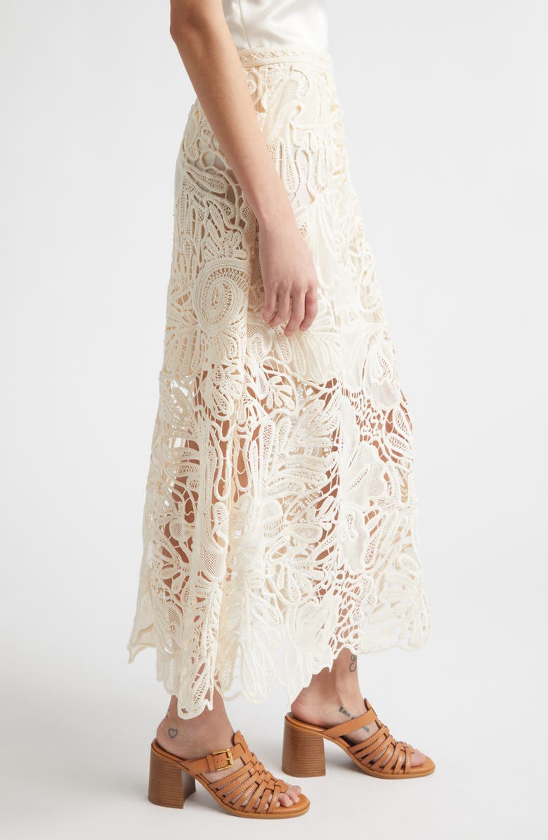 Ulla Johnson Gallina Corded Lace Midi Skirt, Alternate, color, Chalk
