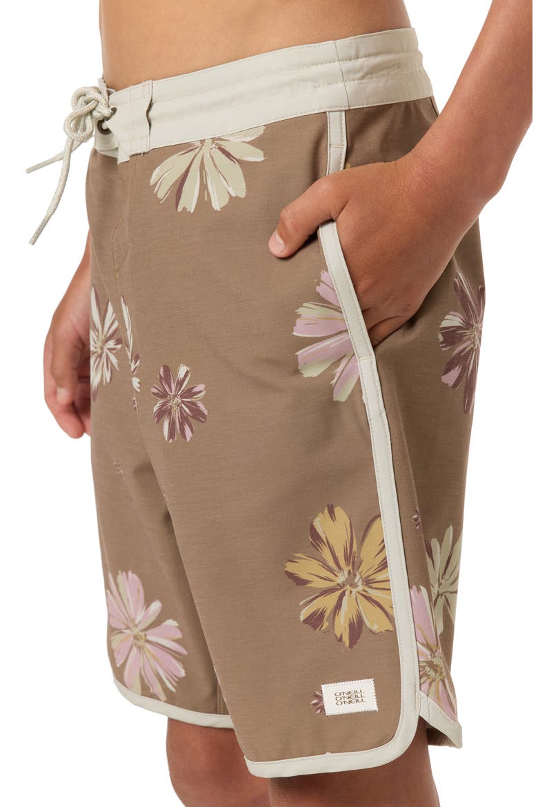Kids' Cruzer Stripe Scallop Board Shorts, Alternate, color, DARK KHAKI