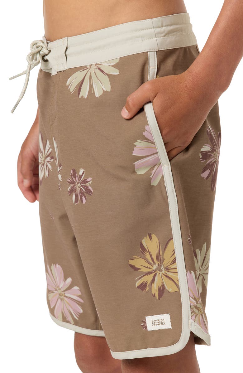 O'Neill Kids' Cruzer Stripe Scallop Board Shorts, Alternate, color, Dark Khaki