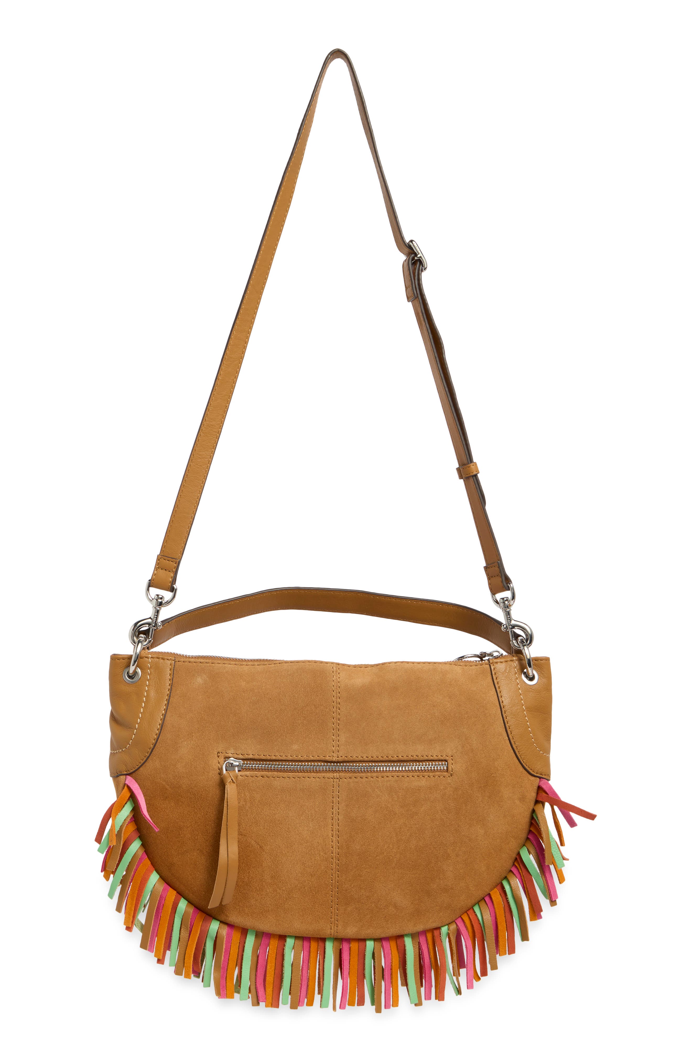 Dante Fringe Leather Shoulder Bag, Alternate, color, LATTE SUEDE MULTI