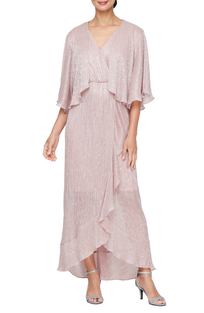 SL FASHIONS Metallic High-Low Gown with Jacket, Main, color, 