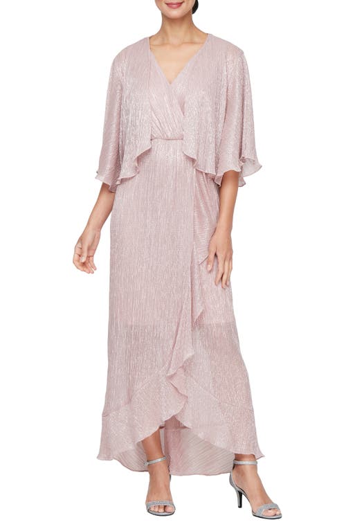Sl Fashions Metallic High-low Gown With Jacket In Faded Rose